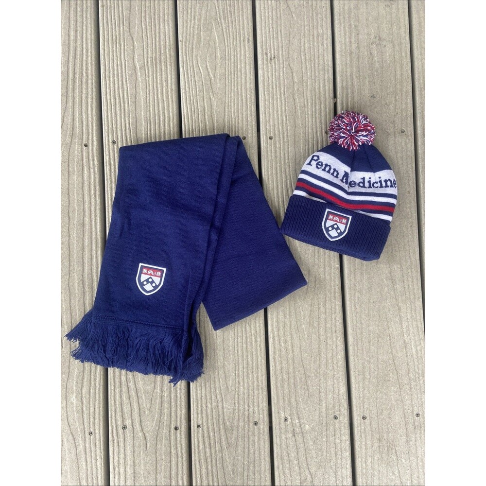 Penn Medicine University of Pennsylvania Beanie Pom Pom Hat Scarf Combo New